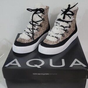 Aqua Bloomingdales High Top Faux Fur Cheetah Print Casual and Fashion Sneakers